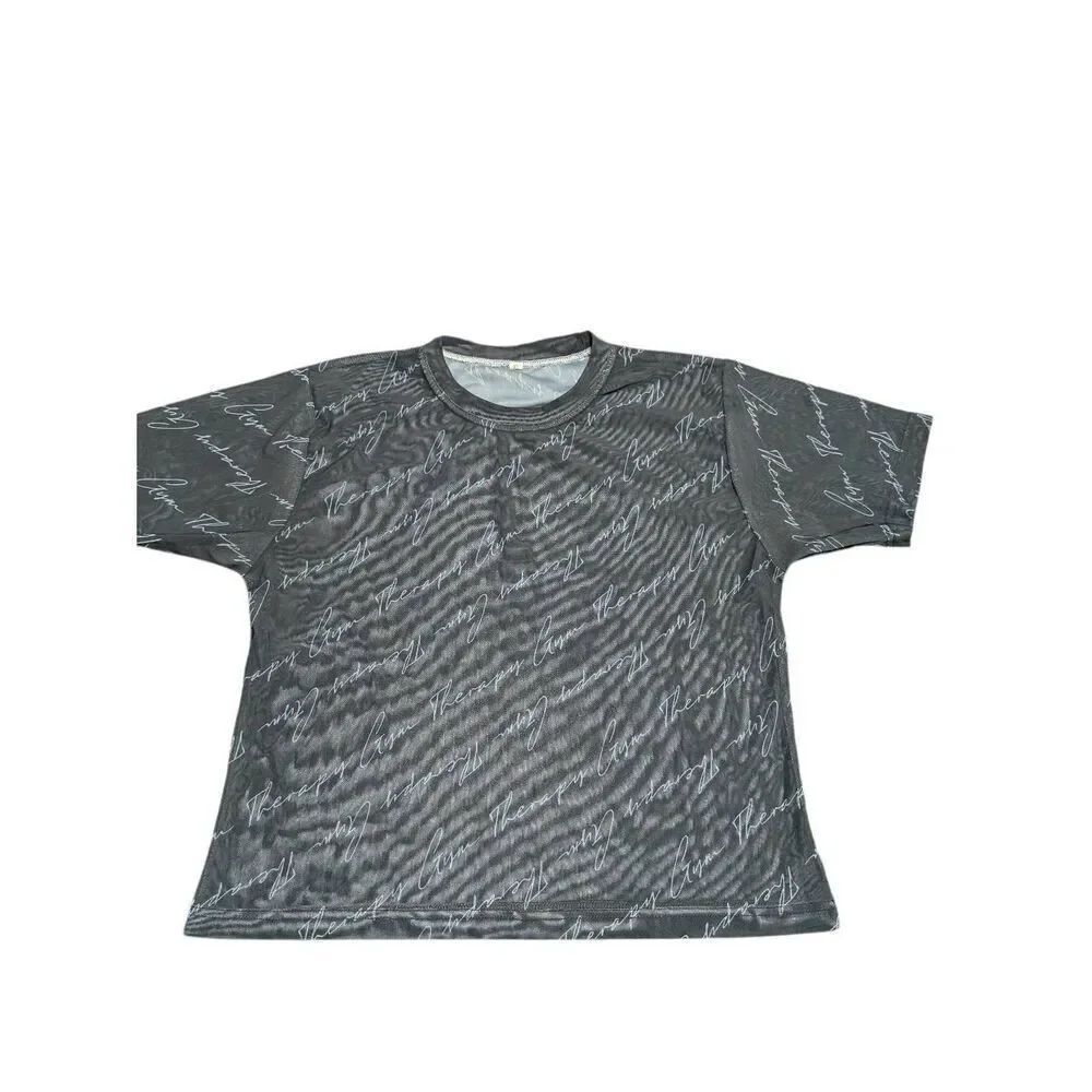 Gym Therapy Charcoal Grey Mesh T-shirt and Athletic Biker Shorts with an All-ove
